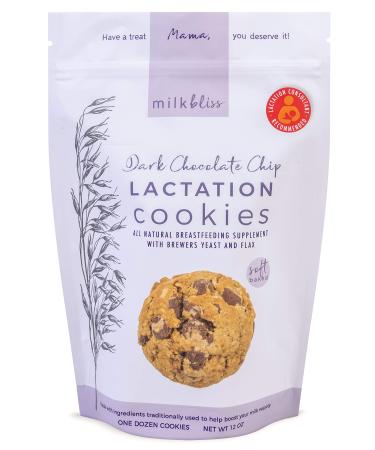 MilkBliss Dark Chocolate Chip Soft Baked Lactation Cookies, 12 OZ Dark Chocolate Chip Cookies 12 Ounce (Pack of 1)
