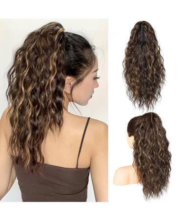 PORSMEER Ponytail Extension 18 Inch Claw Multi Layered Clip on Ponytail Extension for Women Long Curly Wavy Hair Extensions Natural Fluffy Synthetic Clip in Hairpiece for Daily Use (Chocolate Brown)