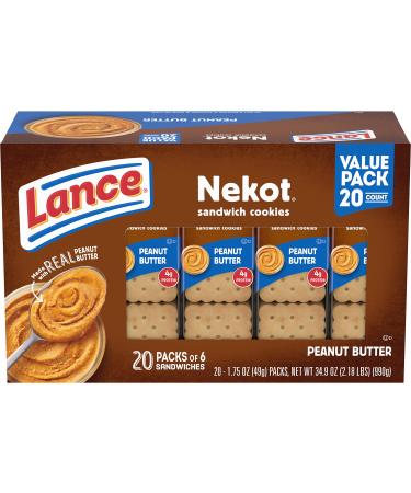 Lance Sandwich Cookies, Nekot Peanut Butter, 20 Individually Wrapped Packs, 6 Sandwiches Each (Pack of 6)