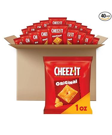 Cheez-It Baked Snack Cheese Crackers Original School Lunch Snacks 1 oz Bag (40 Bags)