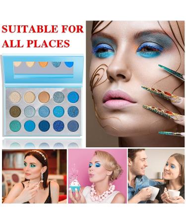 QIUFSSE Blue Eyeshadow Palette - 15 Colors Matte Glitter Blendable Eye Shadow Set for Women | Long Lasting Metallic Shades | Christmas Gift Idea - Buy Online on SooperMarket.com