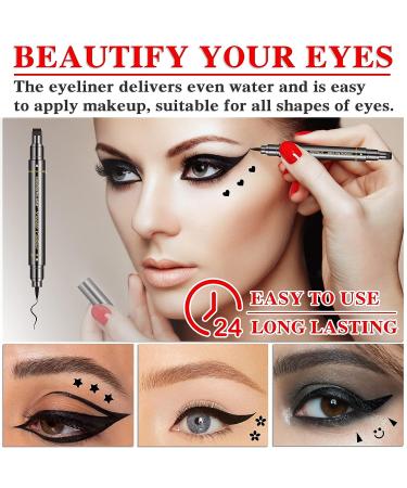 QIUFSSE 6pcs Double-headed Liquid Eyeliner Stamp Set for Women - Waterproof, Smudgeproof, Long Lasting - Love Flowers Moon Stars Smiley Triangles - Buy Online on SooperMarket.com