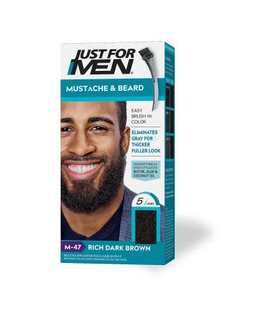 Just For Men Mustache & Beard  Beard Dye for Men with Brush Included for Easy Application  With Biotin Aloe and Coconut Oil for Healthy Facial Hair - Rich Dark Brown  M-47  Pack of 1 Rich Dark Brown M-47 1 Count (Pack of...