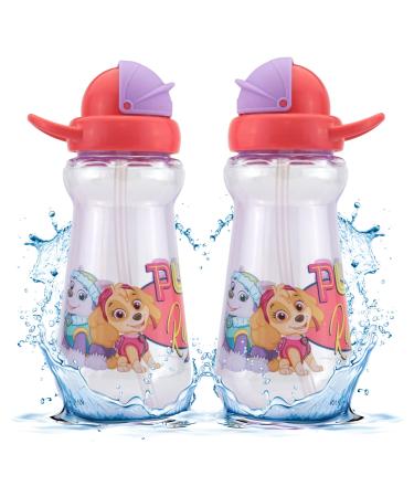 2 x Paw Patrol Skye Children water bottles with straw purple 340 ml BPA-free plastic bottle sports bottle with a rotary lid pop-up drinking bottle for school and picnic girls from 6 years