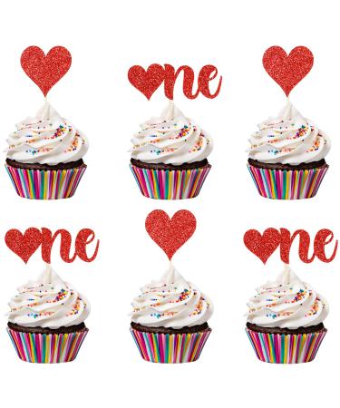 Red One Cupcake Toppers for Valentines Day Decor