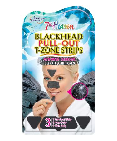 7th Heaven Women's Activated Charcoal T-Zone Strips for Ultra Clear Pores Contains 1x Forehead Strip 1x Nose Strip and 1x Chin Strip 0.021 Kg