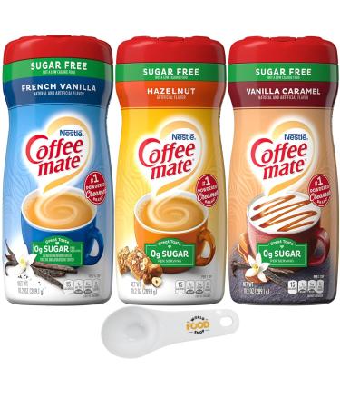 Coffee mate Sugar-Free Powder Coffee Creamer Variety French Vanilla Vanilla Caramel and Hazelnut with World Food Shop Scoop