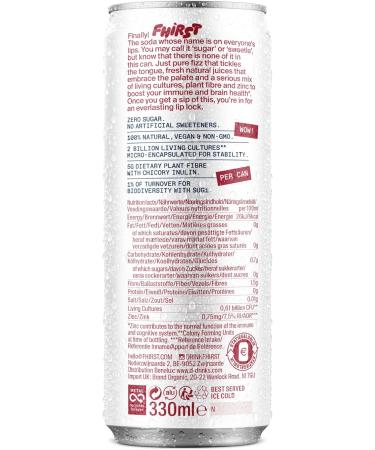 FHIRST Living Soda - Cherry Vanilla | Probiotic/Prebiotic Soda for Gut Health | Natural Zero Sugar or Sweetener | Drink for Gut Health | 12 x 330ml pack - Buy Online on SooperMarket.com