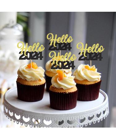 30 Pcs Glitter Happy New Year Cupcake Toppers 2024 Gold Black Cupcake topper Cheers to 2024 Cake Picks for New Years Eve Party Decoration (Hello) - Buy Online on SooperMarket.com