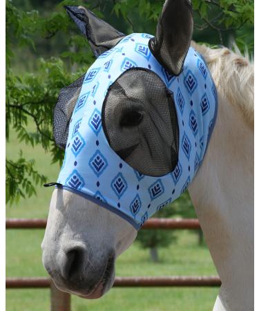 Harrison Howard fly mask for horses super comfortable and elastic fly mask with UV protection for the ears light blue (Nature Aztec) full size XL Extra-Full (Extra-Large) chessboard