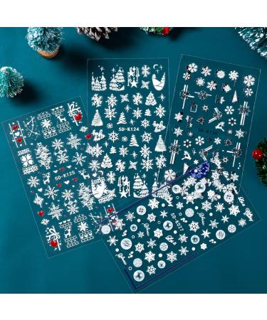 4 Sheets Christmas Nail Art Stickers 5D Embossed Snowflake Nail Decals Self-Adhesive Nail Stickers with Tweezers DIY Christmas Nail Design Decoration for Women Girls Style1 - Buy Online on SooperMarket.com