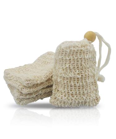 Bleu Bath (5 Pack) Mini Size Natural Exfoliating Loofah Pouch Sisal Ramie Soap Saver Bag Soap Lather Scrubber with Drawstring and Wooden Bead Holder