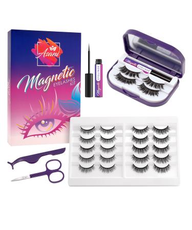 Asani Magnetic Eyeliner and Eyelashes Kit, 10-Pair Reusable Natural Magnetic Lashes, 2 Pair Fluffy magnetic Eyelashes, 2 Tubes of Magnetic Eyeliner with Scissors Tweezers & Mirror Case