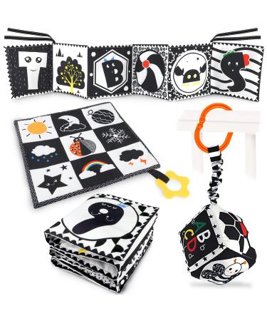 Kuango baby toys 0-3 months contrast book black and white fabric book black & white cot stroller sensors hanging gift sets from babies 0 3 6 12