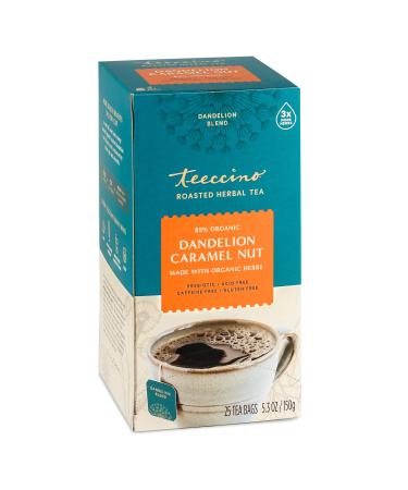 Teeccino Roasted Herbal Tea Dandelion Caramel Nut Caffeine Free 25 Tea Bags 5.3 oz (150 g)