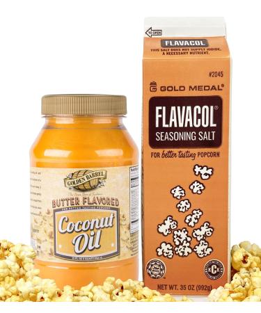 Ultimate Movie Theater Popcorn Kit - Flavacol Salt (35 oz) & Golden Barrel Butter Flavored Coconut Oil (32 oz) - Real Theatre Ingredients, No Dairy, Gluten Free/Vegan, Non-GMO, Kosher