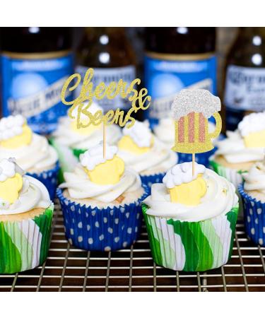Arthsdite 24Pcs Cheers Beer Mug Cupcake Toppers Beers Cake Topper Decorations Cheers Beer Festival Celebrating Birthday Party Supplies - Gold Glitter - Buy Online on SooperMarket.com