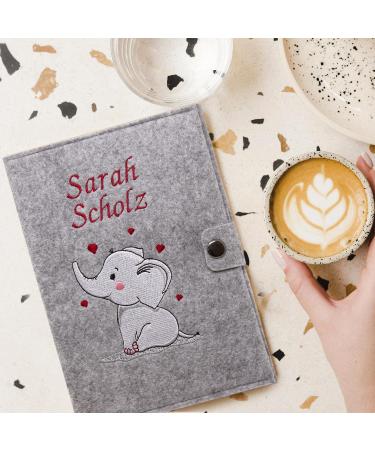 Cozy Racoon Personalized Elephant Mutterpass Cover | Felt Made in Germany | Ideal Gift for Pregnant Mothers with Pockets for Insurance & Ultrasound Images - Buy Online on SooperMarket.com
