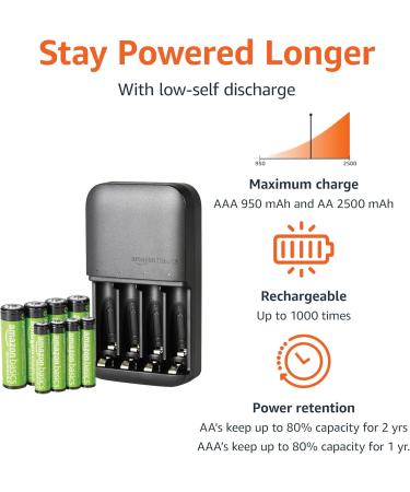 Amazon Basics NiMh Rechargeable Batteries & Charger Set - 4 AA & 4 AAA 8 Count | International Shipping Available - Buy Online on SooperMarket.com