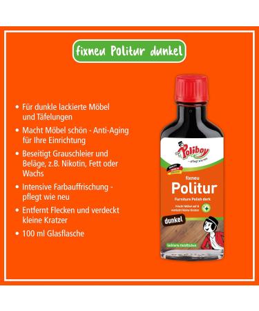 Poliboy Fix New Pole Dark - Furniture Polish for Dark Lacquered Wood - 100ml - Made in Germany - Refresh Your Furniture - Buy Online on SooperMarket.com