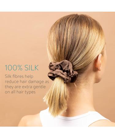 Navaris 2 Pack Large Silk Scrunchies for Hair - Beige/Brown - Elastic Ponytail Holder Set for Women and Girls - Buy Online on SooperMarket.com
