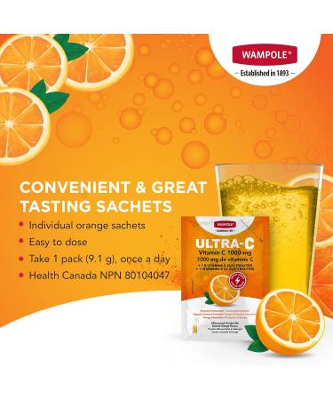 Wampole Ultra-C 1000 mg of Vitamin C + B Vitamins & Electrolytes Effervescent Powder Mix Immunity Energy and Hydration (2 Pack) - Buy Online on SooperMarket.com