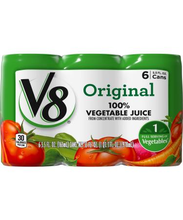 V8 Original 100% Vegetable Juice, 5.5 oz Can (Pack of 6)