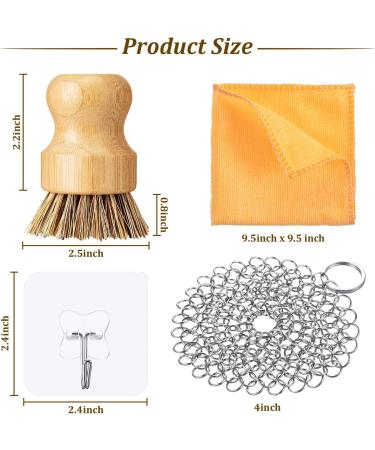 7-Piece Cast Iron Cleaner Set with Stainless Steel Chainmail Scrubber, Bamboo Dish Brush, Hot Handle Holder, Grill Scrapers, Kitchen Towel & Wall Hook - Buy Online on SooperMarket.com