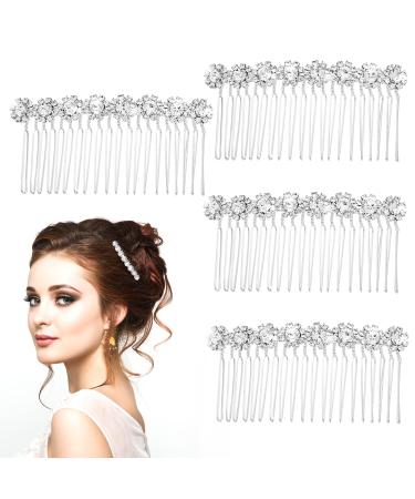 Lusofie 4Pcs Rhinestone Hair Combs Rhinestone Wedding Hair Pieces Hair Comb Bridal Hair Side Comb Hair Clips Crystal Hair Accessories for Women(Silver)