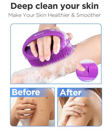 HEETA Hand-Held Body Shower Brush 2-Pack - Soft Silicone Body Scrubber for Gentle Exfoliation - Bath Brush for Men, Women, Kids - Suitable for All Skin Types - Black & Purple (Set of 2) - Buy Online on SooperMarket.com