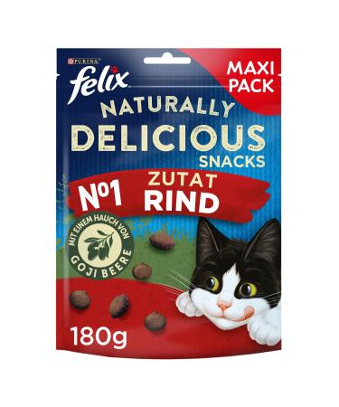 FELIX Naturally Delicious cat snack healthy treats with beef & goji berries pack of 6 (6 x 180g)