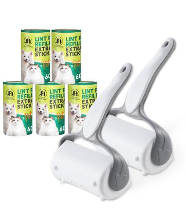 Lint roll lint roll for animal hair extra sticky lint roller with cover lint roller for clothing furniture carpet 300 sheets (2 handles and 5 refill) 2 handle+5 refills