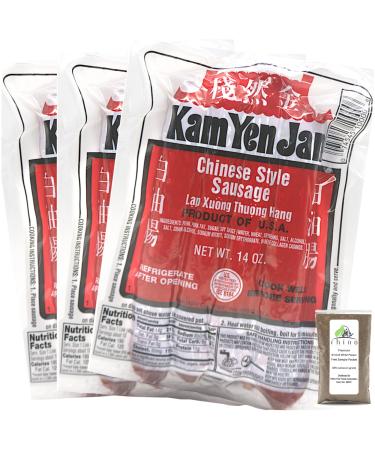Kam Yen Jan, Chinese Style Sausage (Lap Xuong Thuong Hang), Classic Chinese Snacks or Meal, Made in USA (USDA, No MSG), 14 oz (Pack of 3) + Includes-Free Rhino Premium Ground White Pepper, .035 oz Chinese Style Sausage (Lap Xuong Thuong Hang) 14 Ounce (Pa