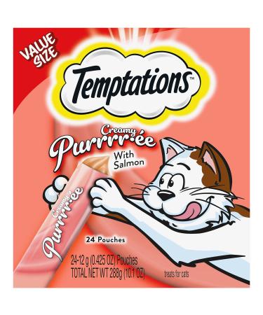 TEMPTATIONS Creamy Puree with Salmon Lickable Cat Treats, 24-Pack of 12g Pouches