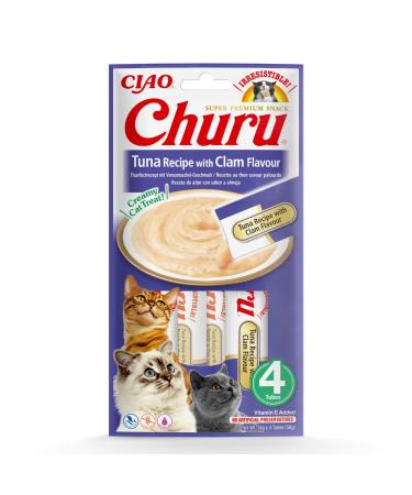 Inaba Churu Puree Katzensnacks - Cat paste to feed from the hand - Cat sticks with thuna & venus mussel - 4 sticks x 14 g tuna & venus mussels 4 pieces (1 Pack)