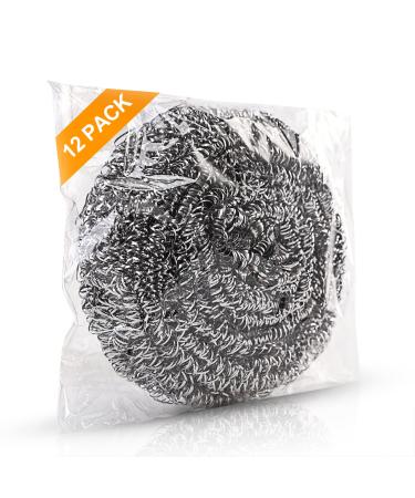 12Pack Upgraded Steel Wool Scrubbers by ovwo - Premium Stainless Steel Scrubber, Metal Scouring Pads, Steel Wool Pads, Kitchen Cleaner, Heavy Duty Cleaning Supplies - Especially for Tough Cleaning