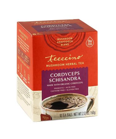 Teeccino Mushroom Herbal Tea Cordyceps Schisandra Caffeine Free 10 Tea Bags 2.12 oz (60 g)