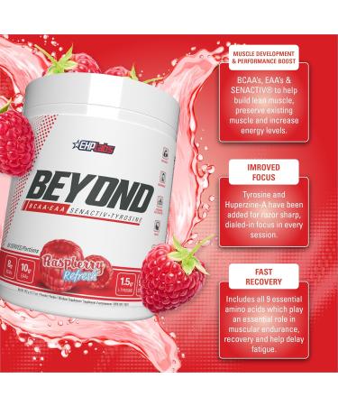 EHP Labs Beyond BCAA Powder Amino Acids Supplement for Muscle Recovery - 8g of Sugar Free BCAAs Amino Acids Post Workout Recovery Powder 10g of EAA Amino Acids Powder - 60 Servings (Raspberry Refresh) - Buy Online on SooperMarket.com
