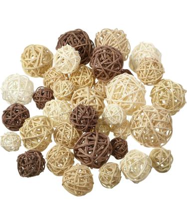36 Pcs Wicker Rattan Balls Decorative Balls for Centerpiece Bowls Orbs Vase Fillers for Spring Summer Craft, Wedding Party, Potpourri Decoration, 4 Sizes (White, Wood Color, Light Tan, Coffee)