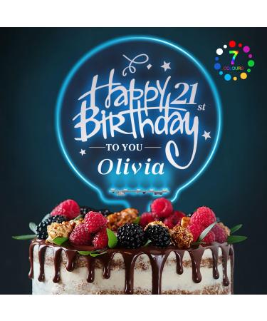 LED Personalised Cake Topper 7 Colour Changes Light Up Cake Topper Happy Birthday Cake Toppers Acrylic Cake Toppers Cake Decor for 1st 10th 16th 18th 20th 21st 30th 40th 50th 60th 70th 80th(Design 2)