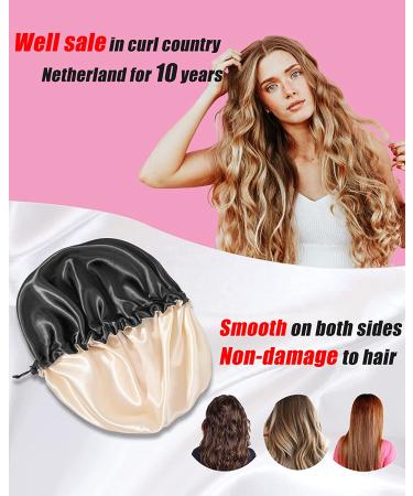 Auban Large Bonnet Sleep Cap - Double Layer Satin Lined Wrap for Curly Hair | Adjustable Elastic Band for Hair Care | Black - Buy Online on SooperMarket.com