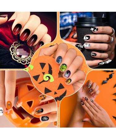 384 Pcs Halloween Press On Nails - Ghost Pumpkin & Spider Patterns | Short Coffin Style Nail Tips for Women - Buy Online on SooperMarket.com