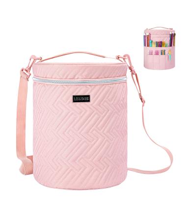 Yarn Bag Leudes Crochet Tote Knitting Bag Water Resistant Yarn Storage Organizer Holder Case for Crochet Hooks Needles Knitting Kit for Beginners (Pink)