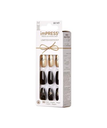 KISS imPRESS Limited Edition Holiday Press-On Manicure | PureFit Technology | Medium Length Coffin Black Nails | Style Naughty or Nice - Shop Now - Buy Online on SooperMarket.com