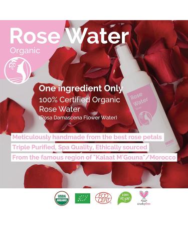Fatima's Garden 100% Organic Rose Water Toner Spray - 3.4 Fl oz/100ml (Pack of 1) | ECOCERT & USDA Certified | For Face, Body, Hair | Vegan & Cruelty-Free - Buy Online on SooperMarket.com