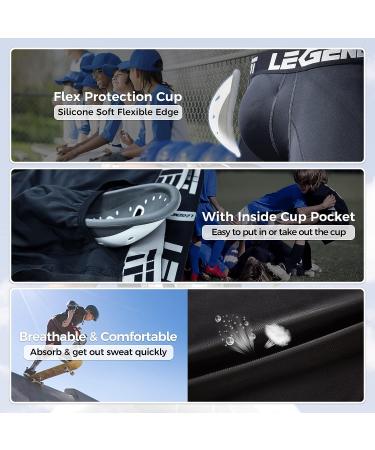 Legendfit Youth Boys Sliding Shorts with Protective Cup - Black Medium | Athletic Compression Shorts for Baseball, Football, Lacrosse, MMA - Buy Online on SooperMarket.com