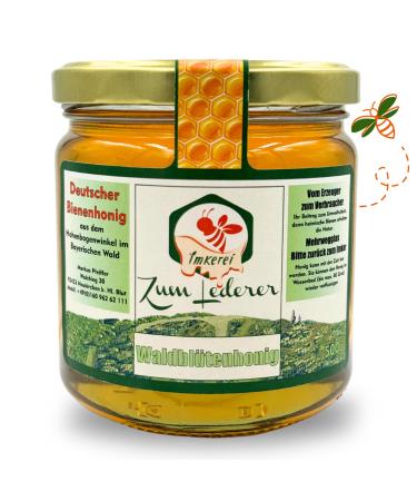 German forest blossom honey - honey sweet spread from the family beekeeping Zum Lederer - 500 g liquid honey of flowers from the Bavarian Forest - honey without additives directly from the beekeeper forest blossom honey 500 g (1 Pack)