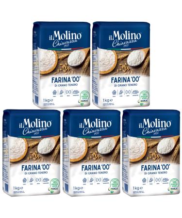il Molino Chiavazza Type 00 Soft Wheat Flour 1kg - Pack of 5 - Multipurpose Flour | Ideal for Cakes Breads Pizza & Fresh Pasta 1.00 kg (Pack of 5)