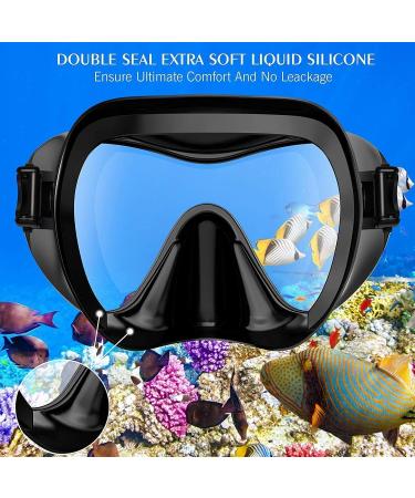 Bairuifu Swim Goggles Diving Mask | Anti-Fog Tempered Glass Snorkel Mask for Adults & Youth | 180 Clear View | Black - Buy Online on SooperMarket.com