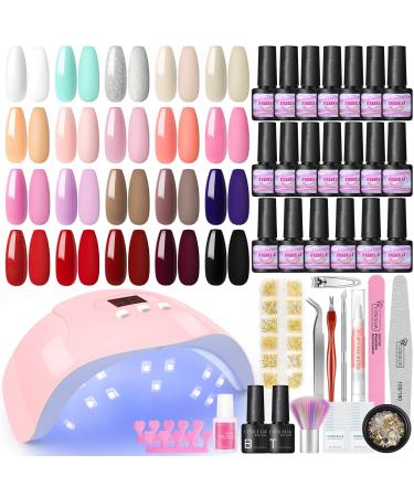 Gel Nail Polish Kit with U V Light Starter Kit 20pcs Gel Nail Polish Set 36W Nail Lamp Base and Top Coat Nail Rhinestones Nail Art Tools All in One Professional Gel Manicure Kit Gift for Women 04342